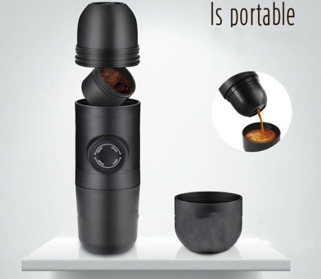 Machine à café mini portable et compacte à usage manuel en noir - IVOIRART.COM