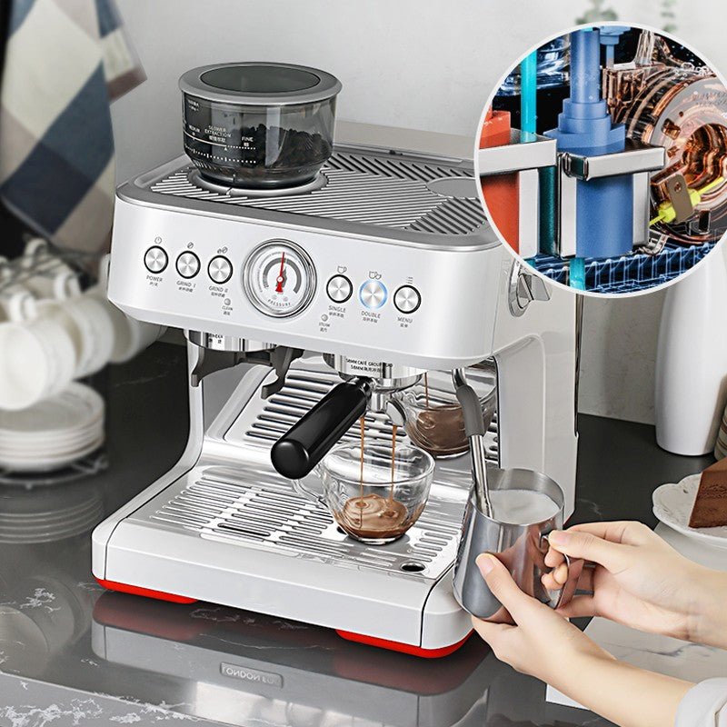 Machine à café semi-automatique compacte pour usage domestique, puissance 2200W, pression 20 bars, avec moulin et mousseur à lait - IVOIRART.COM
