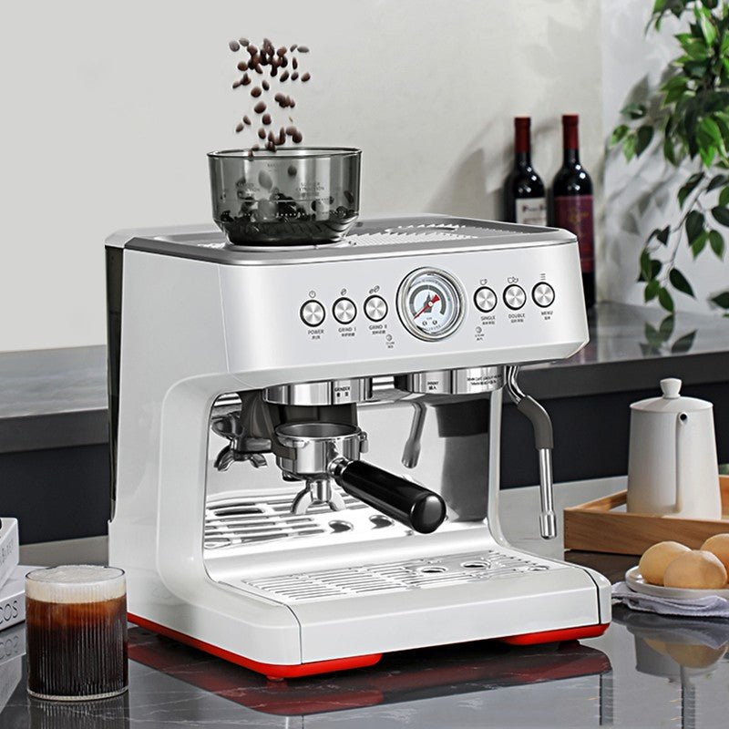 Machine à café semi-automatique compacte pour usage domestique, puissance 2200W, pression 20 bars, avec moulin et mousseur à lait - IVOIRART.COM