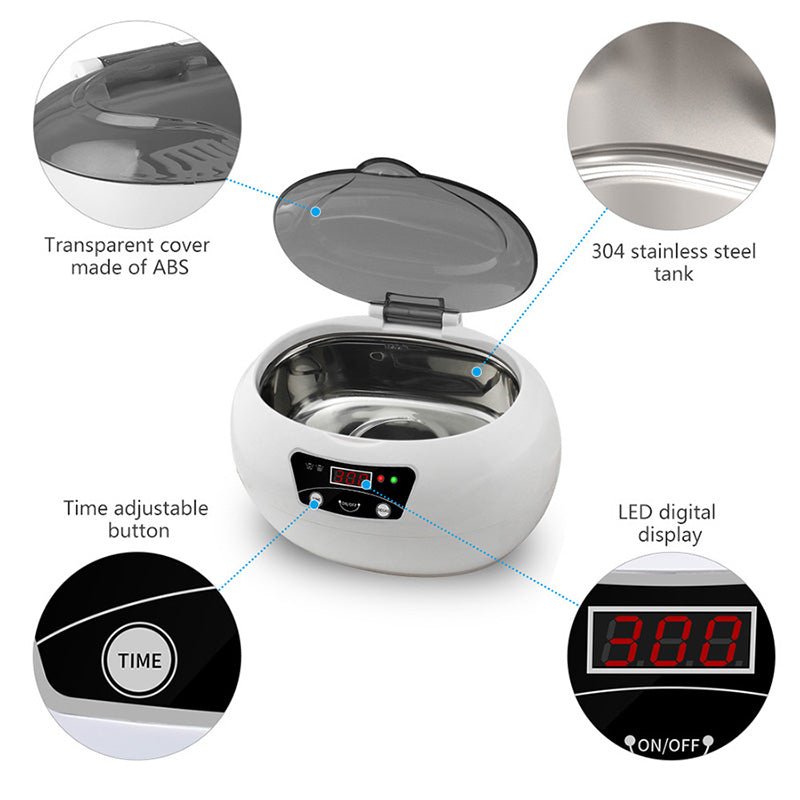Machine de nettoyage ultrasonique compacte pour usage domestique, 40 kHz, commande numérique, 20,6×15,2×13,2 cm - IVOIRART.COM