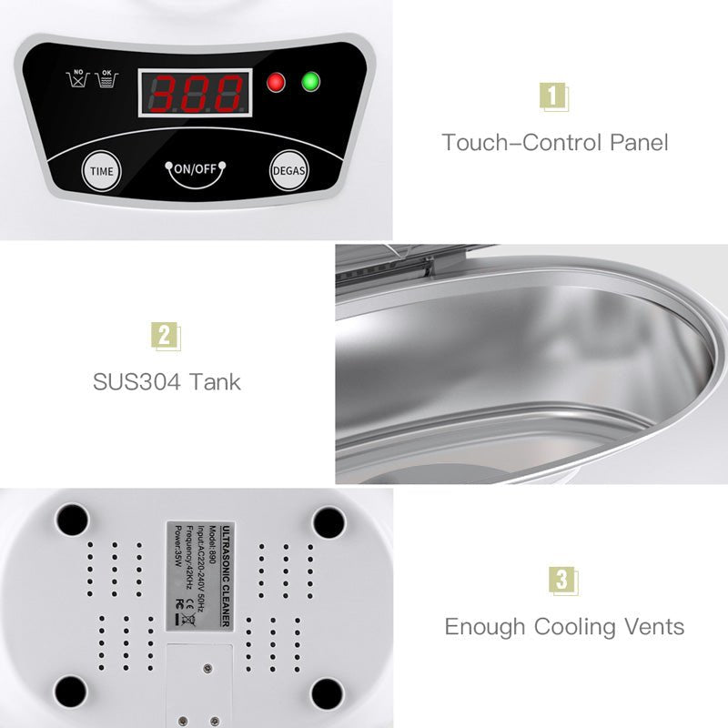 Machine de nettoyage ultrasonique compacte pour usage domestique, 40 kHz, commande numérique, 20,6×15,2×13,2 cm - IVOIRART.COM