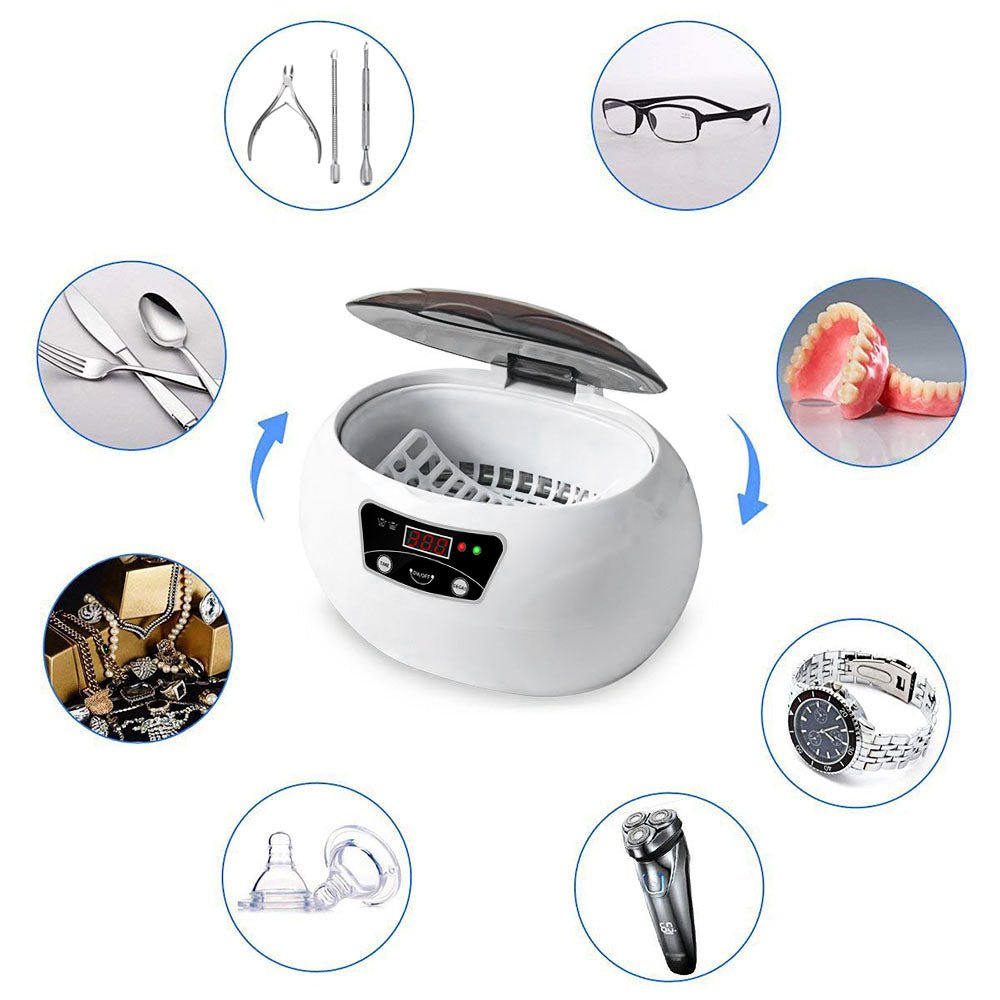 Machine de nettoyage ultrasonique compacte pour usage domestique, 40 kHz, commande numérique, 20,6×15,2×13,2 cm - IVOIRART.COM
