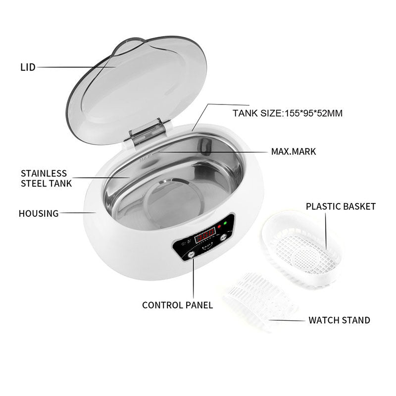 Machine de nettoyage ultrasonique compacte pour usage domestique, 40 kHz, commande numérique, 20,6×15,2×13,2 cm - IVOIRART.COM
