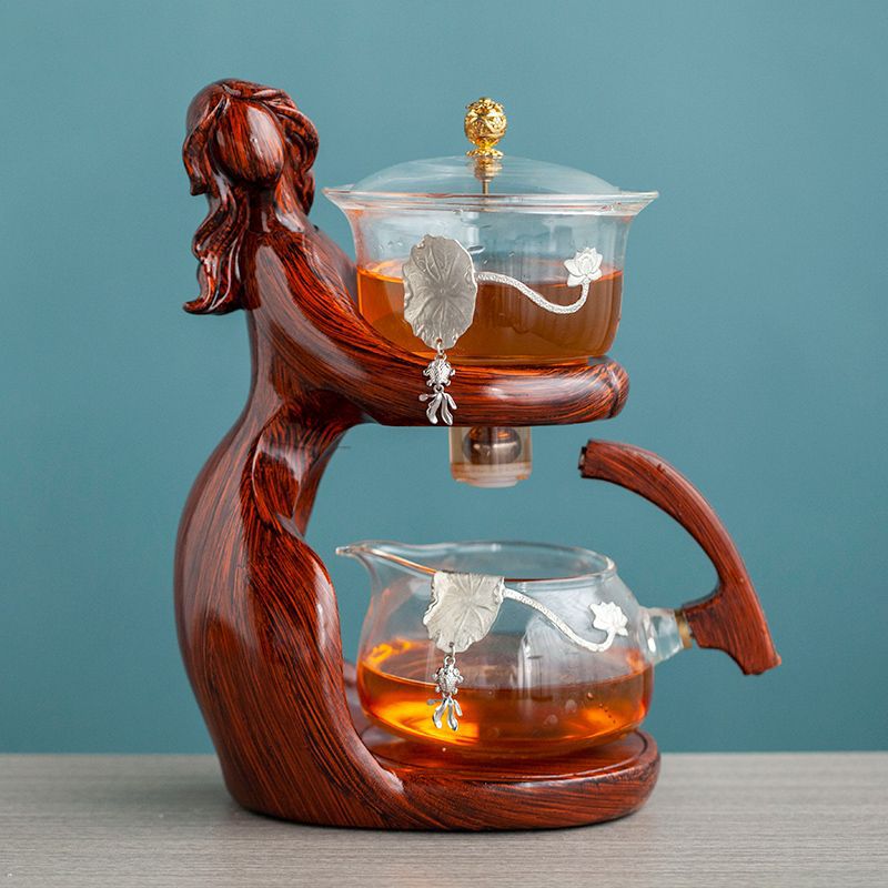 Maid Semi-automatic Tea Set Tea Making Kungfu Teapot Automatic Tea Set Heat-resistant Glass Holder Base Tea Infusers Tea Ware - IVOIRART.COM