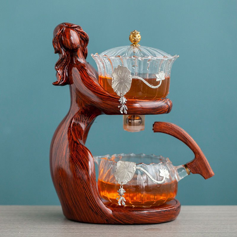Maid Semi-automatic Tea Set Tea Making Kungfu Teapot Automatic Tea Set Heat-resistant Glass Holder Base Tea Infusers Tea Ware - IVOIRART.COM
