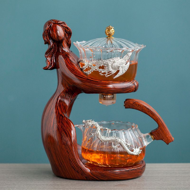 Maid Semi-automatic Tea Set Tea Making Kungfu Teapot Automatic Tea Set Heat-resistant Glass Holder Base Tea Infusers Tea Ware - IVOIRART.COM