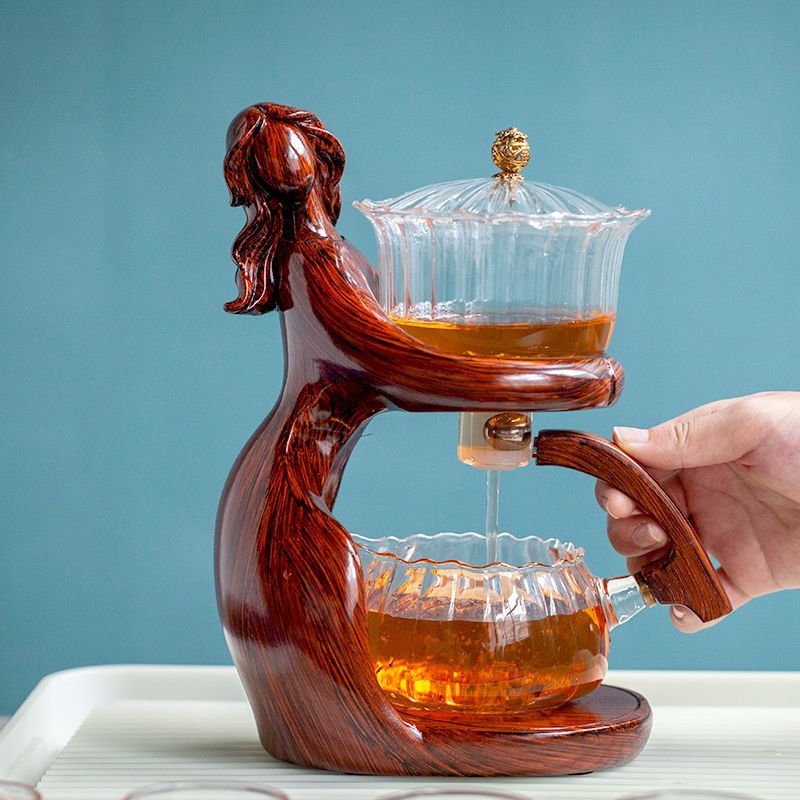 Maid Semi-automatic Tea Set Tea Making Kungfu Teapot Automatic Tea Set Heat-resistant Glass Holder Base Tea Infusers Tea Ware - IVOIRART.COM