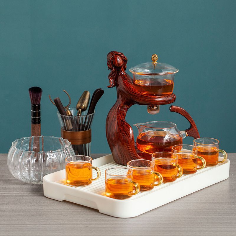 Maid Semi-automatic Tea Set Tea Making Kungfu Teapot Automatic Tea Set Heat-resistant Glass Holder Base Tea Infusers Tea Ware - IVOIRART.COM