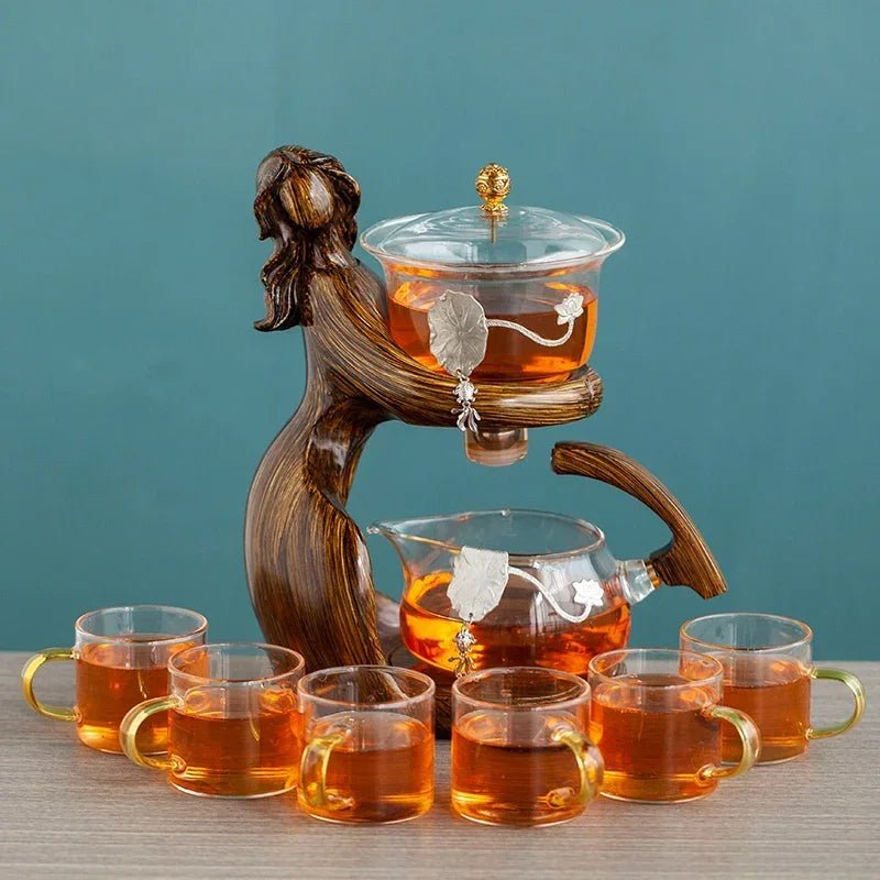 Maid Semi-automatic Tea Set Tea Making Kungfu Teapot Automatic Tea Set Heat-resistant Glass Holder Base Tea Infusers Tea Ware - IVOIRART.COM