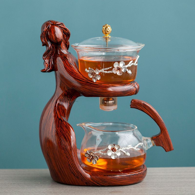 Maid Semi-automatic Tea Set Tea Making Kungfu Teapot Automatic Tea Set Heat-resistant Glass Holder Base Tea Infusers Tea Ware - IVOIRART.COM