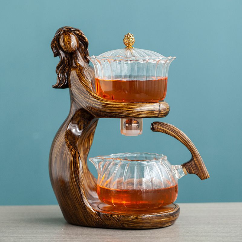 Maid Semi-automatic Tea Set Tea Making Kungfu Teapot Automatic Tea Set Heat-resistant Glass Holder Base Tea Infusers Tea Ware - IVOIRART.COM