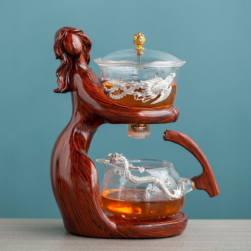 Maid Semi-automatic Tea Set Tea Making Kungfu Teapot Automatic Tea Set Heat-resistant Glass Holder Base Tea Infusers Tea Ware - IVOIRART.COM