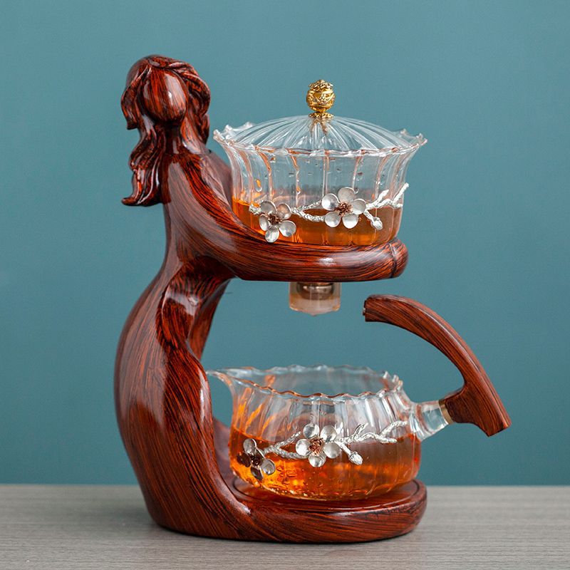 Maid Semi-automatic Tea Set Tea Making Kungfu Teapot Automatic Tea Set Heat-resistant Glass Holder Base Tea Infusers Tea Ware - IVOIRART.COM