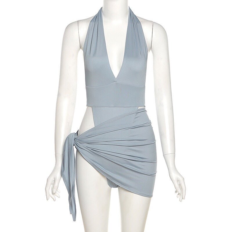 Maillot de bain deux pièces gris bleu avec boutons-pression, à porter hors de l'eau - IVOIRART.COM