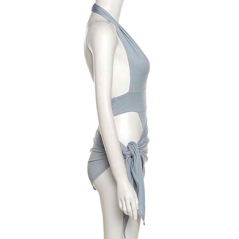 Maillot de bain deux pièces gris bleu avec boutons-pression, à porter hors de l'eau - IVOIRART.COM