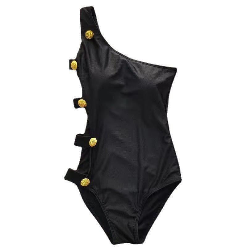 Maillot de bain noir taille fine pour femme, débardeur élégant style siamois, avec bretelles - IVOIRART.COM