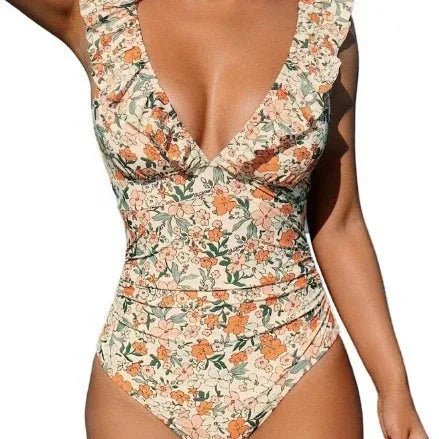 Maillot de bain une pièce à volants avec décolleté en V et lacets, multicolore, pour femme, Belly - IVOIRART.COM