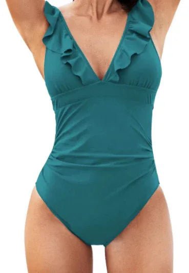 Maillot de bain une pièce à volants avec décolleté en V et lacets, multicolore, pour femme, Belly - IVOIRART.COM