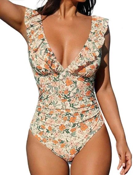 Maillot de bain une pièce à volants avec décolleté en V et lacets, multicolore, pour femme, Belly - IVOIRART.COM