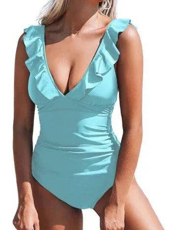 Maillot de bain une pièce à volants avec décolleté en V et lacets, multicolore, pour femme, Belly - IVOIRART.COM