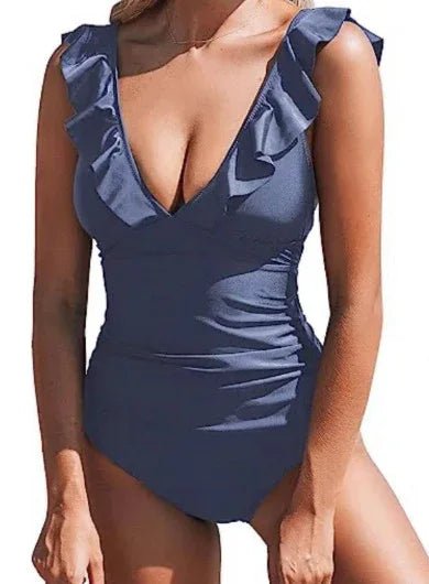 Maillot de bain une pièce à volants avec décolleté en V et lacets, multicolore, pour femme, Belly - IVOIRART.COM