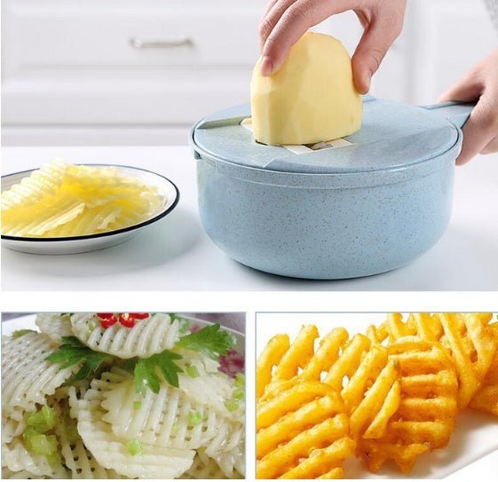 Mandoline 8 en 1 avec économe et panier égouttoir - trancheuse légumes - IVOIRART.COM