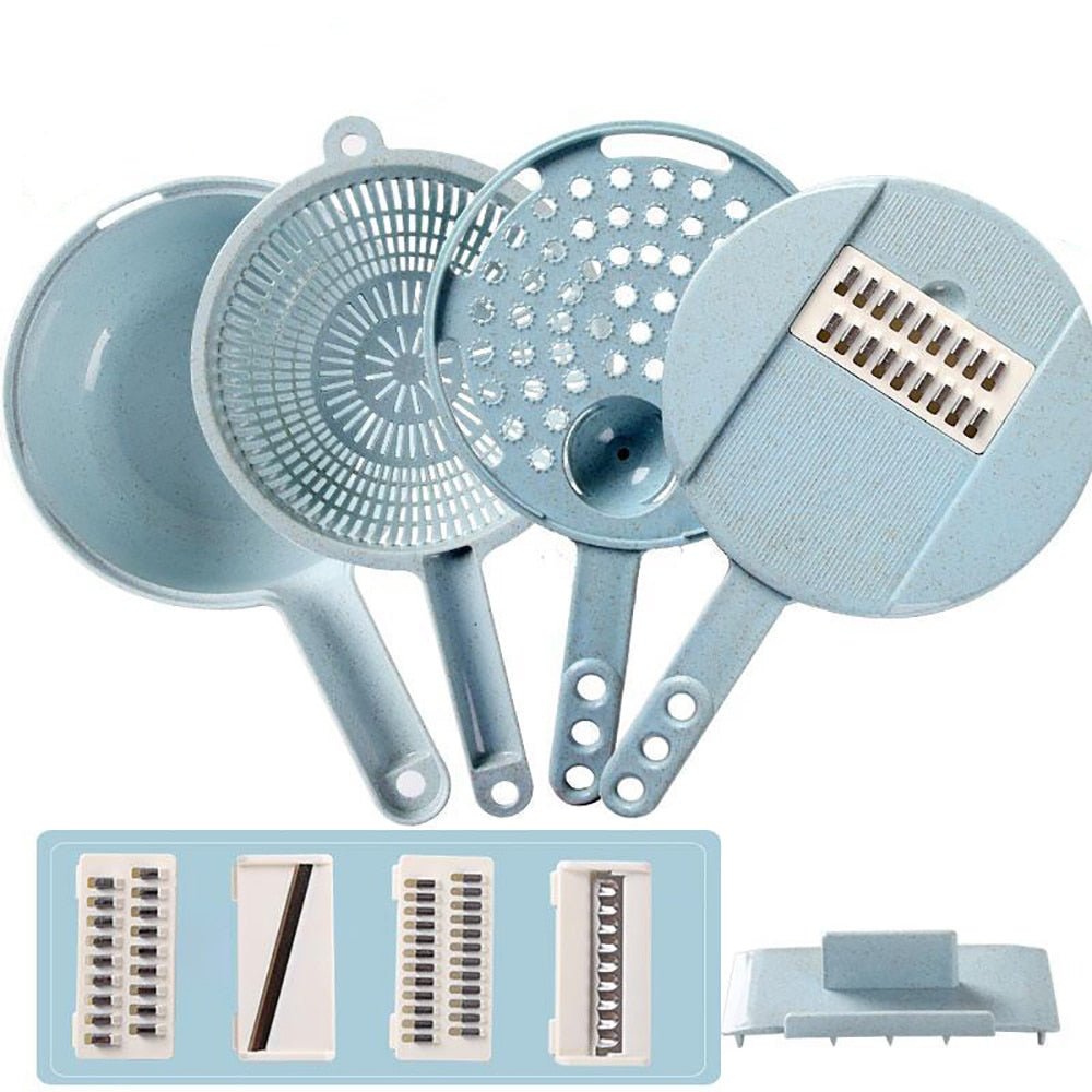 Mandoline 8 en 1 avec économe et panier égouttoir - trancheuse légumes - IVOIRART.COM