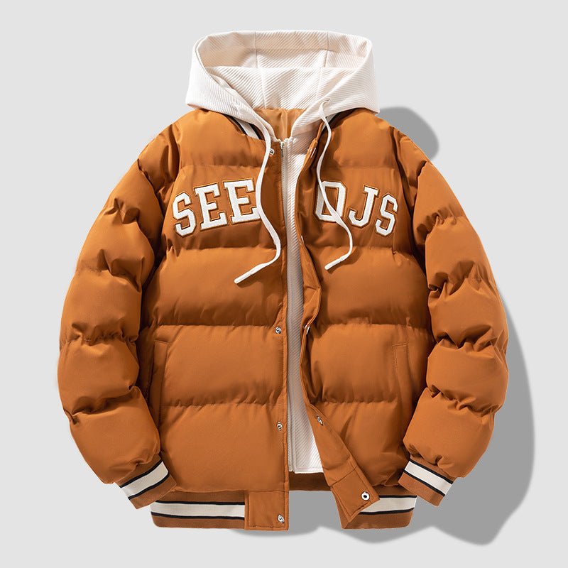 Manteau à capuche en coton avec lettres mode, veste chaude hiver zippée homme - IVOIRART.COM