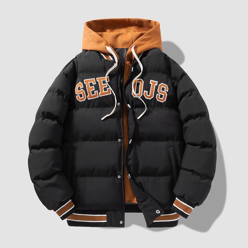 Manteau à capuche en coton avec lettres mode, veste chaude hiver zippée homme - IVOIRART.COM
