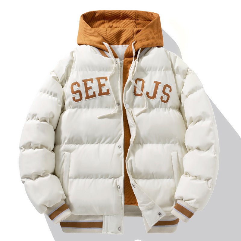 Manteau à capuche en coton avec lettres mode, veste chaude hiver zippée homme - IVOIRART.COM
