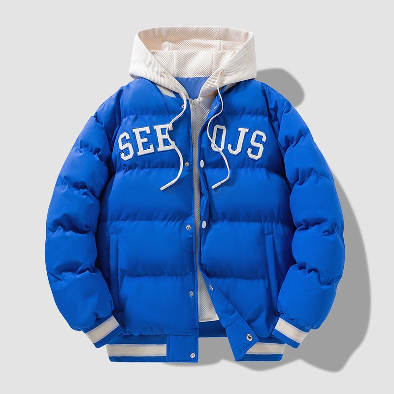 Manteau à capuche en coton avec lettres mode, veste chaude hiver zippée homme - IVOIRART.COM