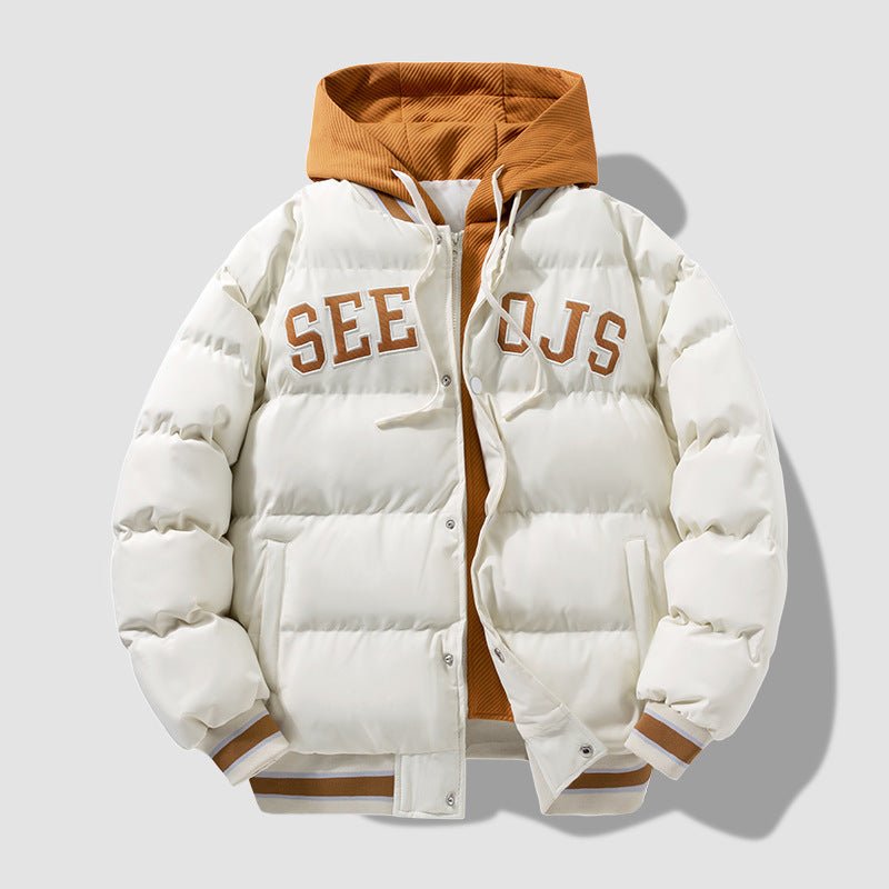 Manteau à capuche en coton avec lettres mode, veste chaude hiver zippée homme - IVOIRART.COM