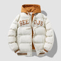 Manteau à capuche en coton avec lettres mode, veste chaude hiver zippée homme - IVOIRART.COM
