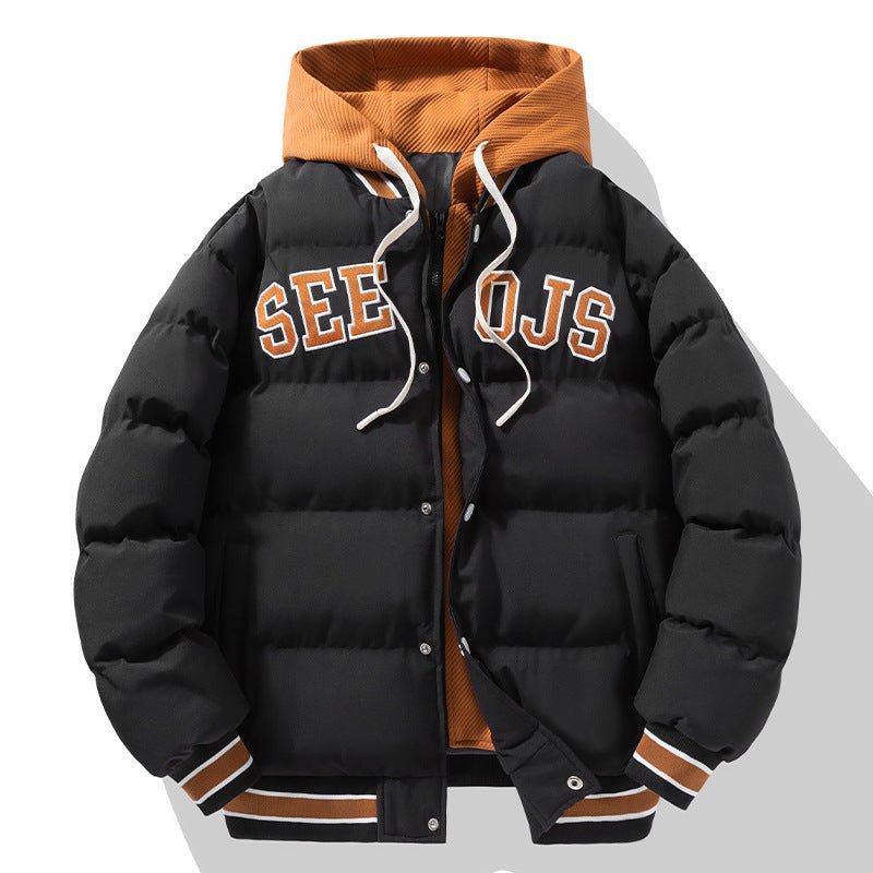 Manteau à capuche en coton avec lettres mode, veste chaude hiver zippée homme - IVOIRART.COM