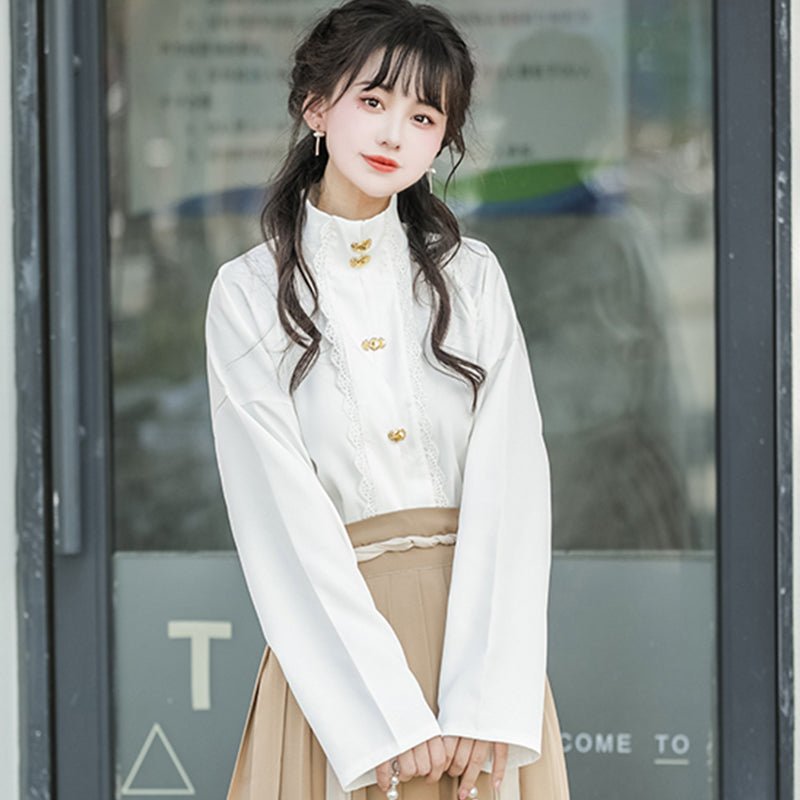 Manteau ancien pour femme Hanfu avec manteau blanc en velours, blouse et jupe plissée - IVOIRART.COM