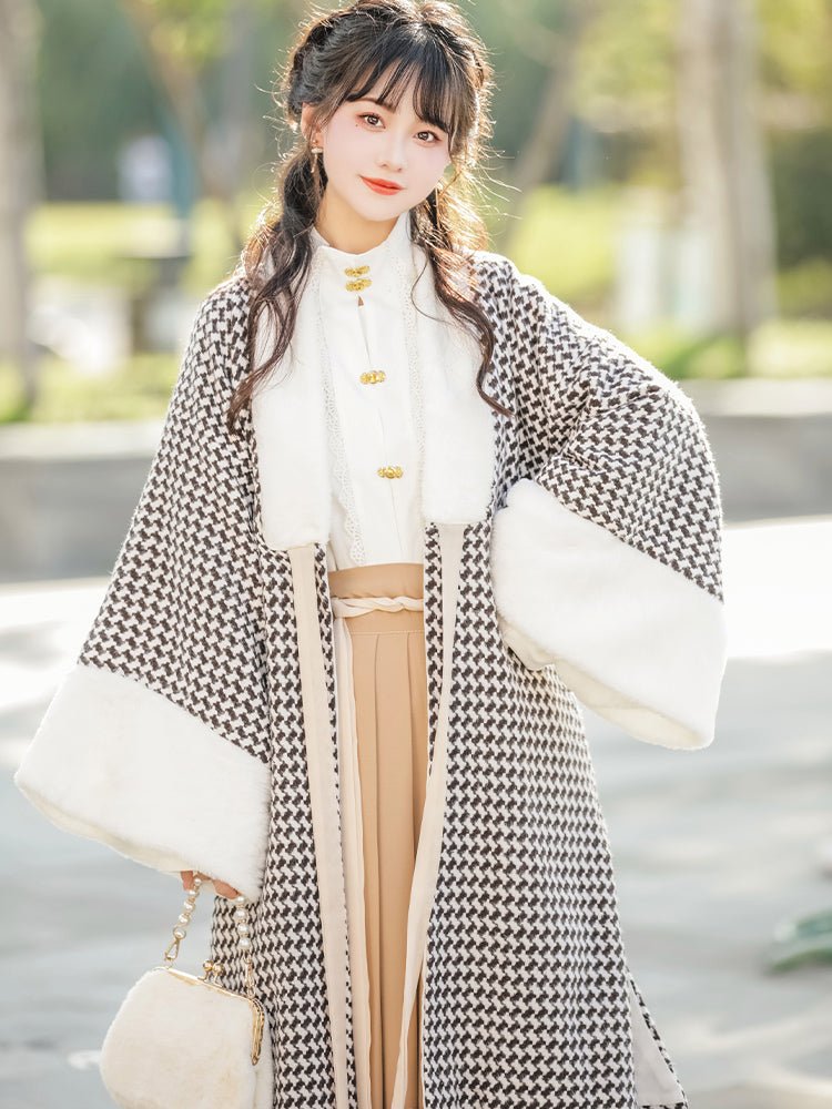 Manteau ancien pour femme Hanfu avec manteau blanc en velours, blouse et jupe plissée - IVOIRART.COM