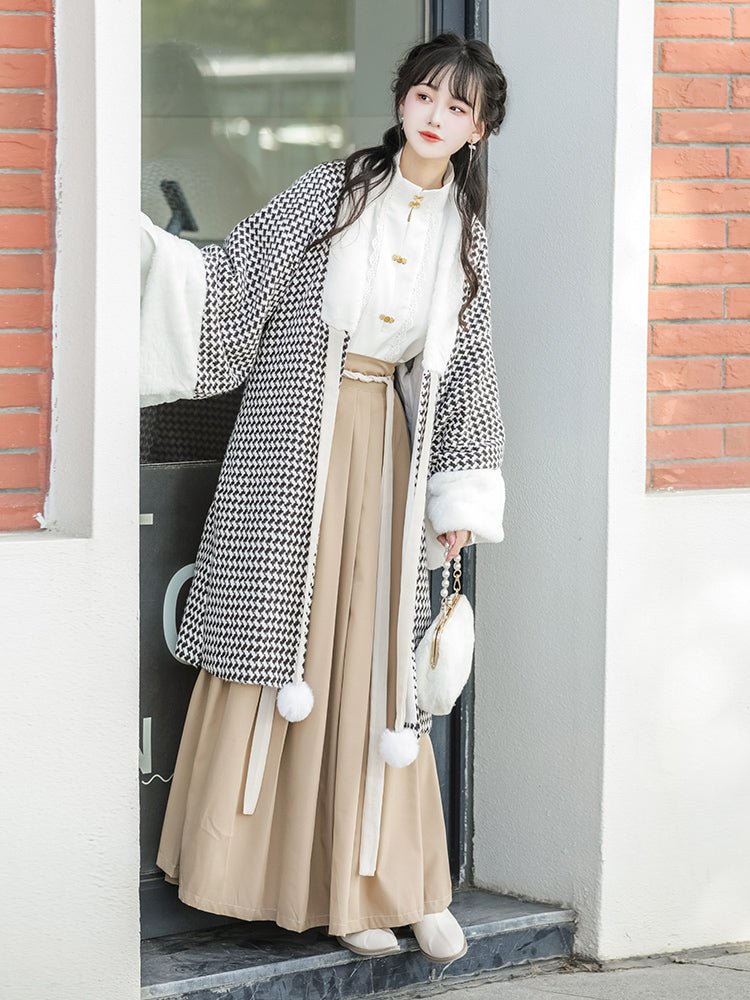 Manteau ancien pour femme Hanfu avec manteau blanc en velours, blouse et jupe plissée - IVOIRART.COM