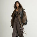 Manteau artisanal en laine double - face style nomade couleur brun ébène - IVOIRART.COM