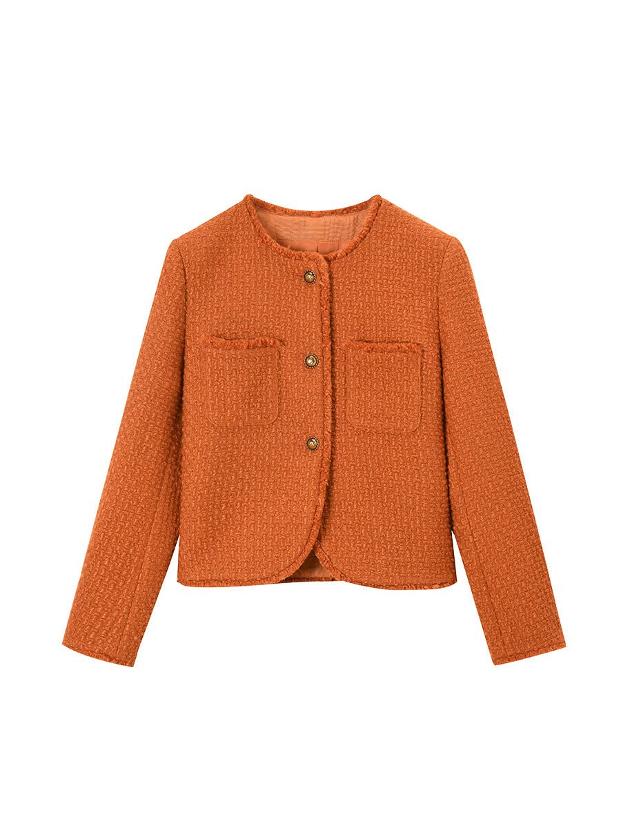 Manteau court élégant en tweed à franges, laine style classique pour femme S/M/L - IVOIRART.COM