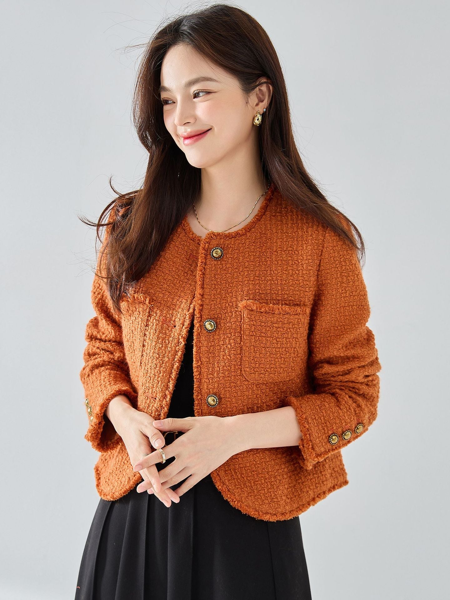 Manteau court élégant en tweed à franges, laine style classique pour femme S/M/L - IVOIRART.COM