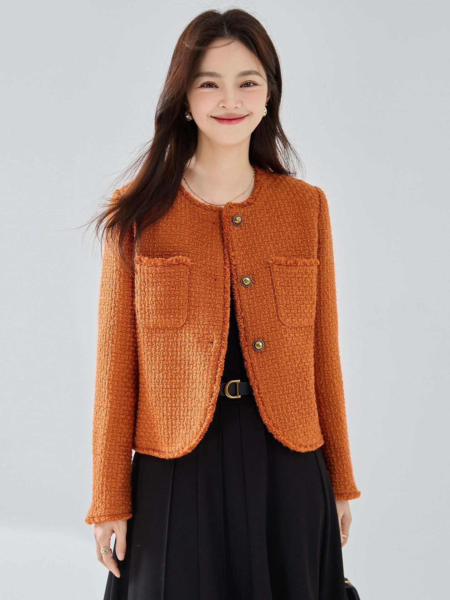 Manteau court élégant en tweed à franges, laine style classique pour femme S/M/L - IVOIRART.COM