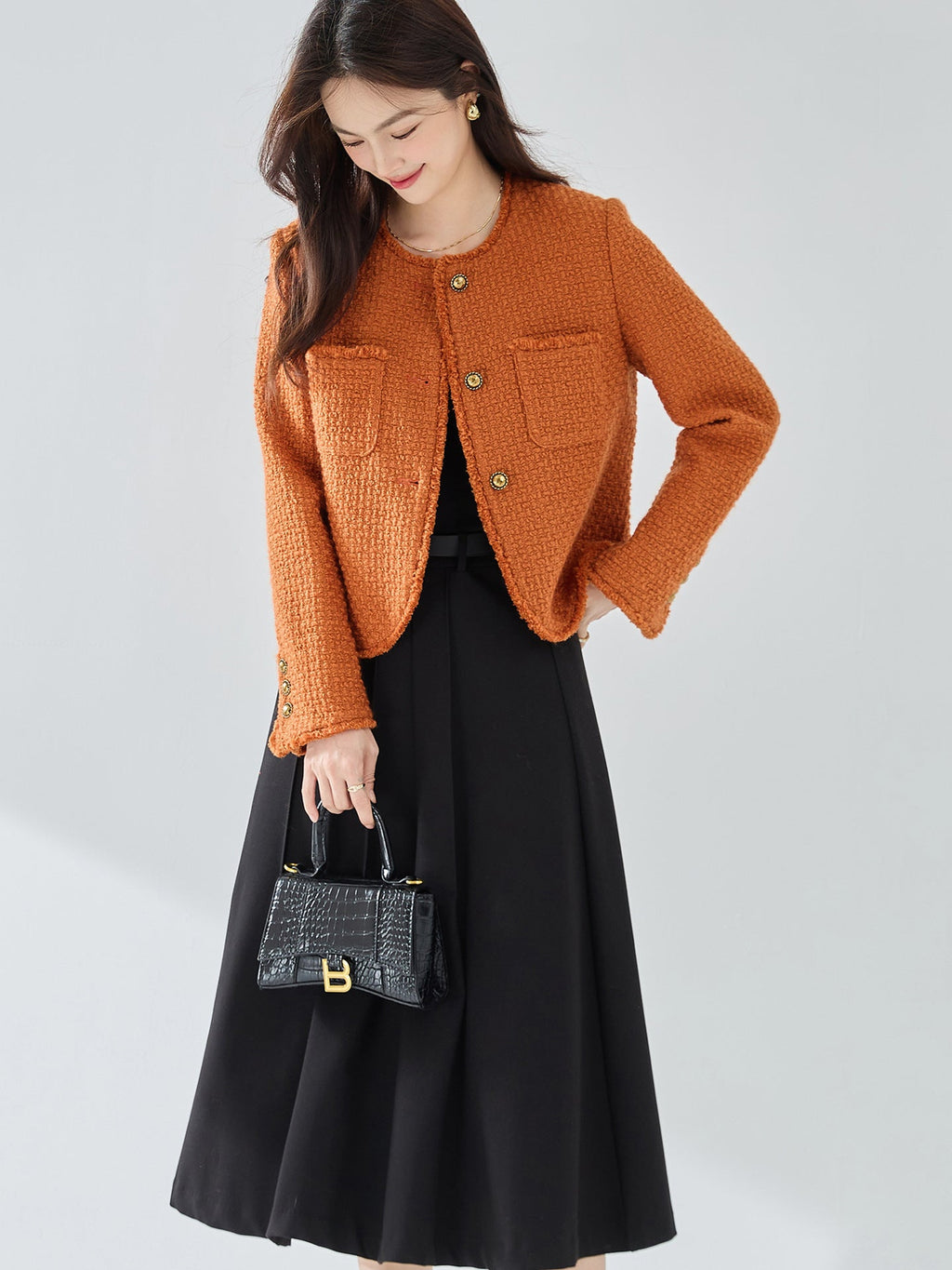 Manteau court élégant en tweed à franges, laine style classique pour femme S/M/L - IVOIRART.COM