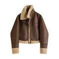 Manteau court en agneau intégral avec col montant en fourrure, style épuré chic! - IVOIRART.COM
