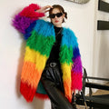Manteau d'hiver patchwork peluche contrasté en laine d'agneau synthétique femme - IVOIRART.COM