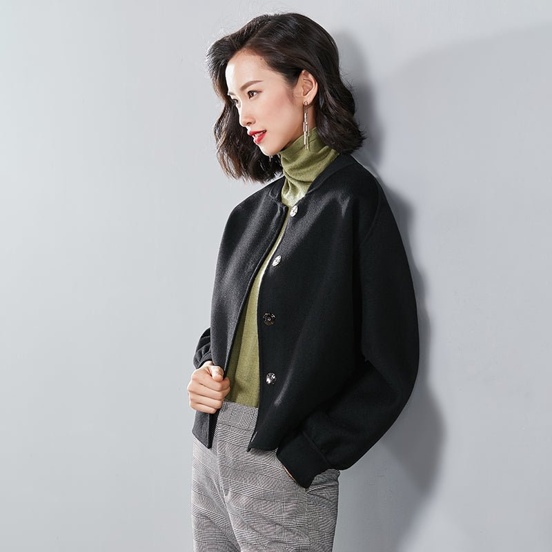 Manteau double face laine et cachemire pour femme — coupe droite, manches longues - IVOIRART.COM