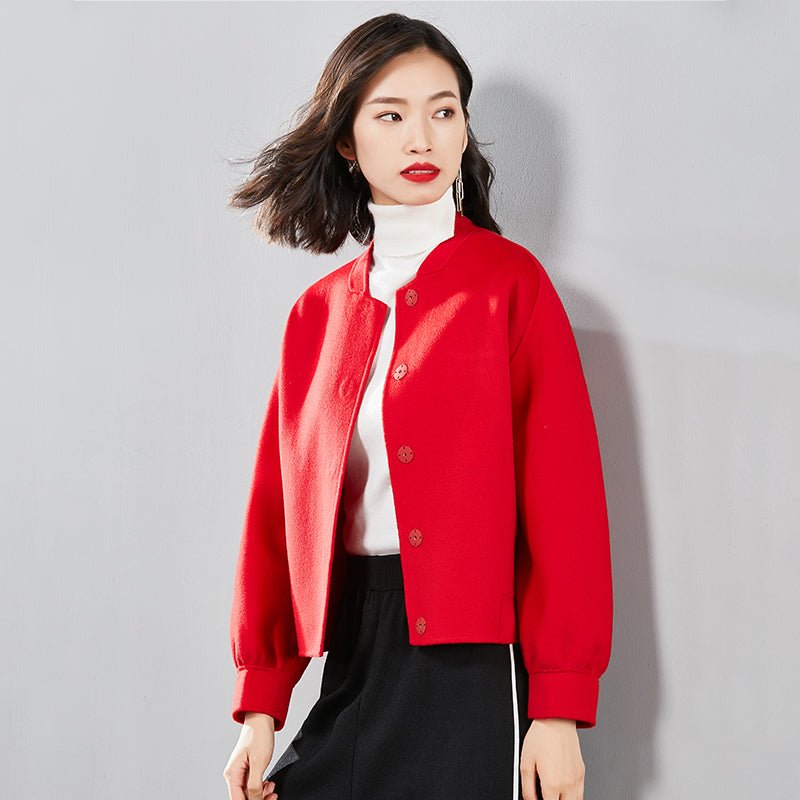Manteau double face laine et cachemire pour femme — coupe droite, manches longues - IVOIRART.COM