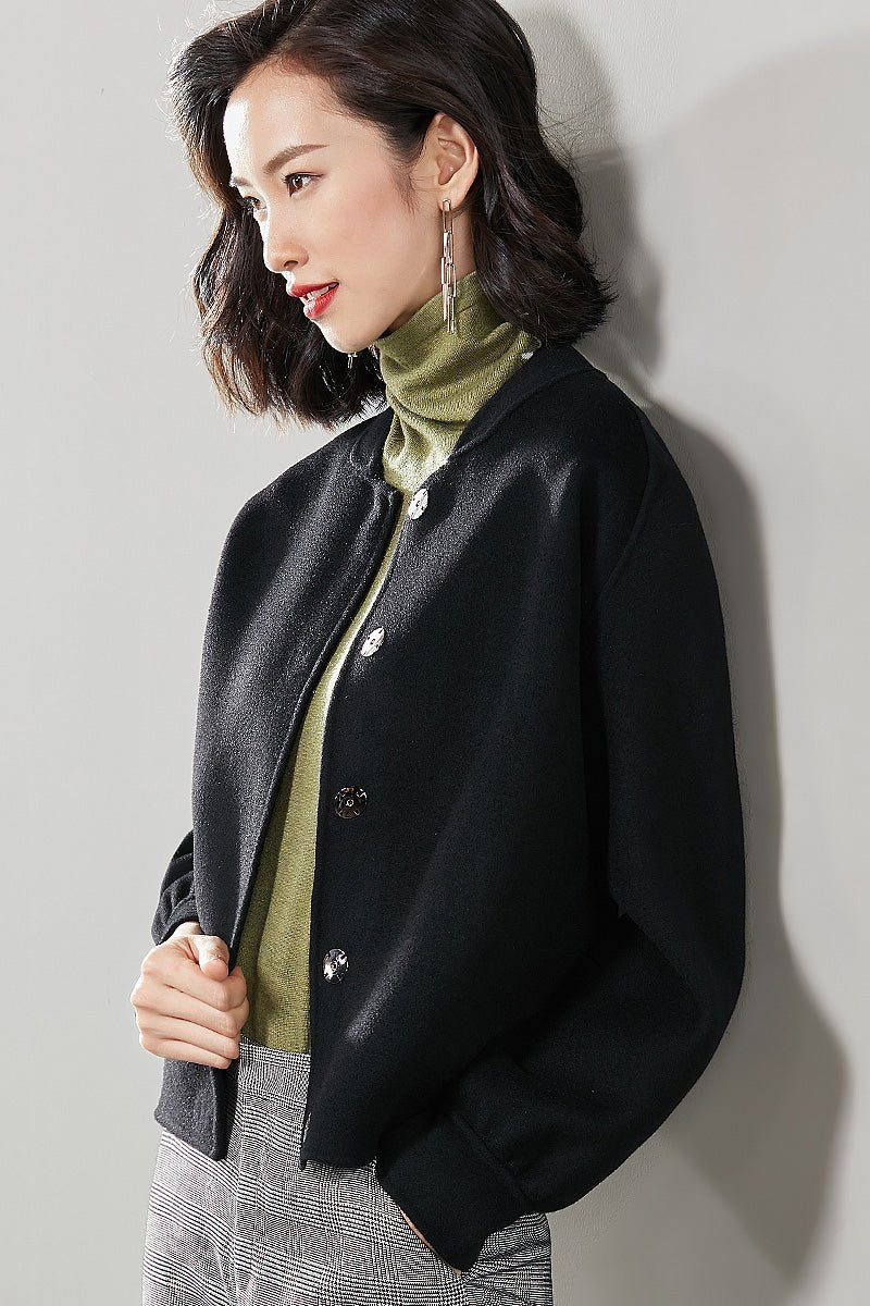 Manteau double face laine et cachemire pour femme — coupe droite, manches longues - IVOIRART.COM