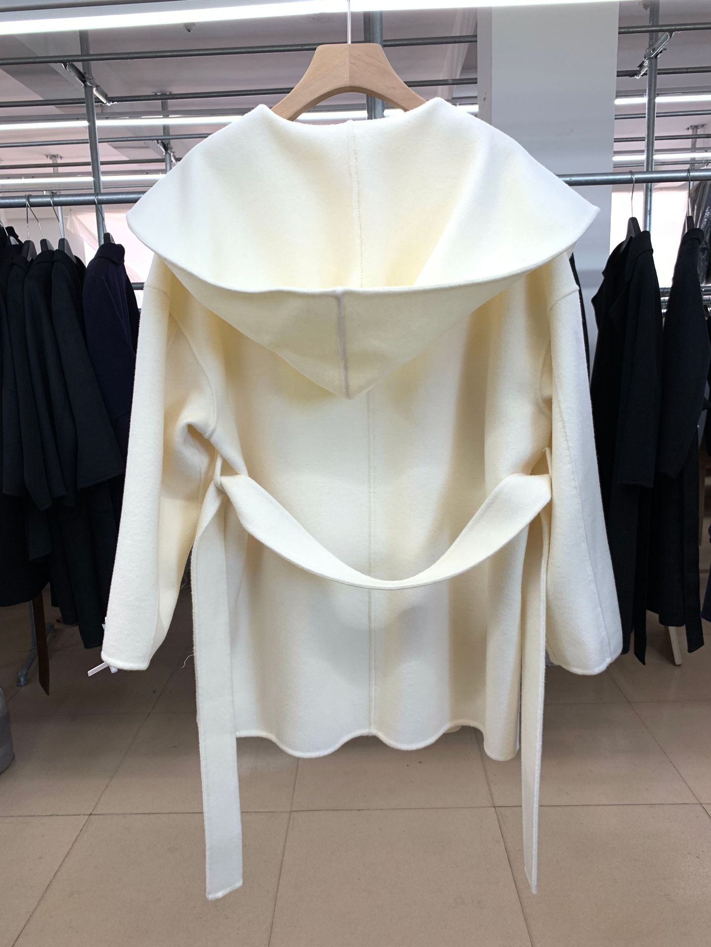 Manteau femme capuche coupe ample double-face cachemire mi-long élégant doux très - IVOIRART.COM