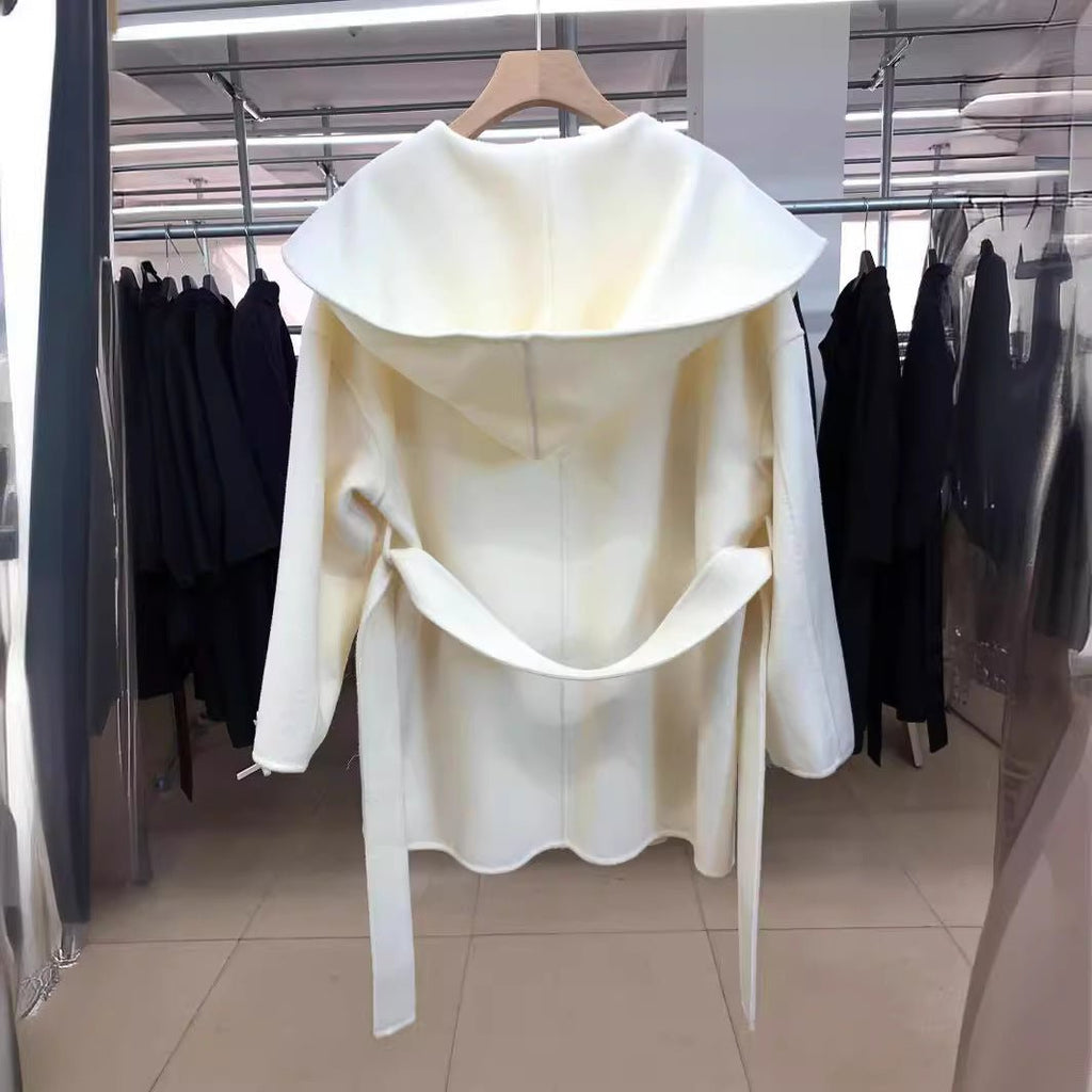 Manteau femme capuche coupe ample double-face cachemire mi-long élégant doux très - IVOIRART.COM