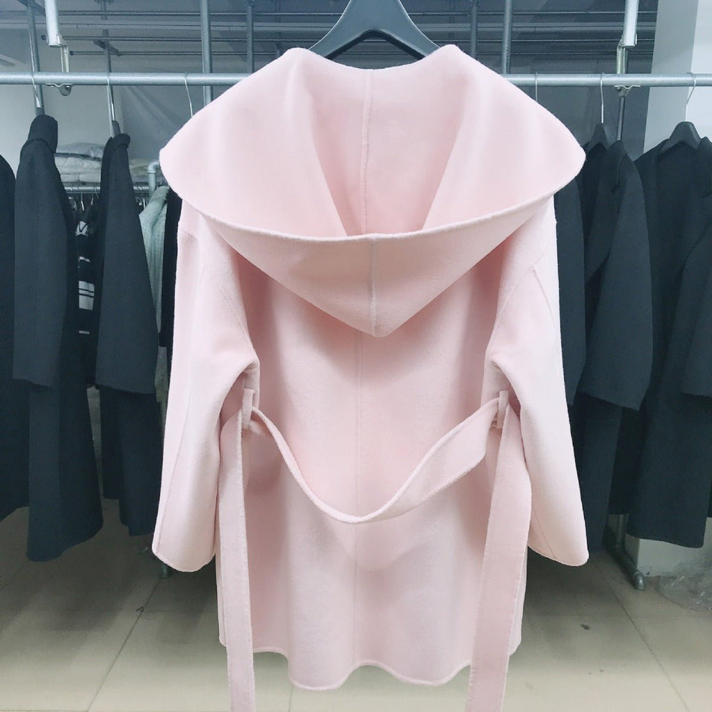 Manteau femme capuche coupe ample double-face cachemire mi-long élégant doux très - IVOIRART.COM